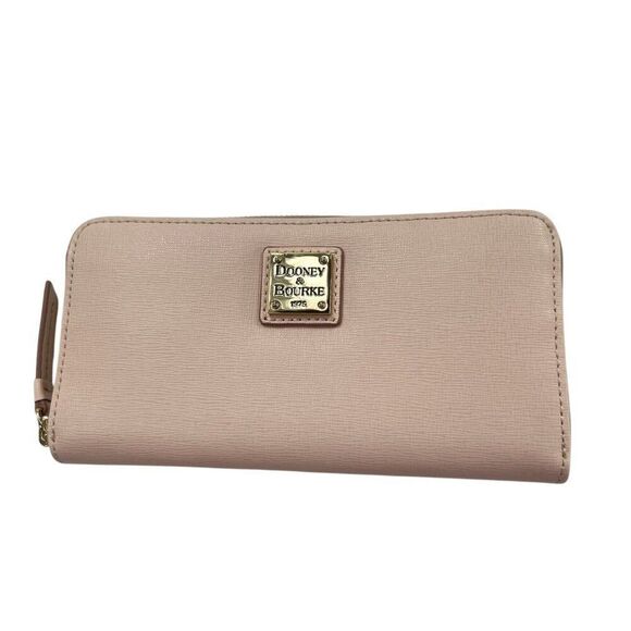 Dooney & Bourke Saffiano Cross Grain Leather Zip-Around Accordion Wallet Pink - Picture 1 of 7